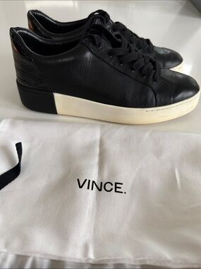 Vince Black Leather Low-Top Sneakers with Cream Soles 9.5 US
